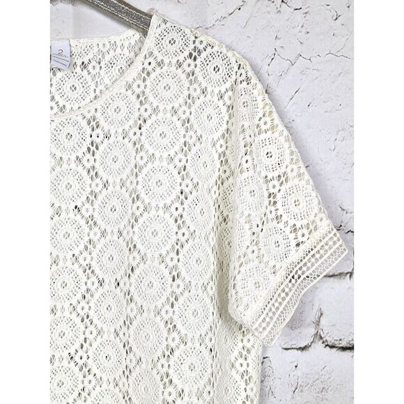CHICO'S Boho Cottage Coastal Ivory Crochet Medallion Lace Top Size 2 (L/12) - Picture 2 of 7